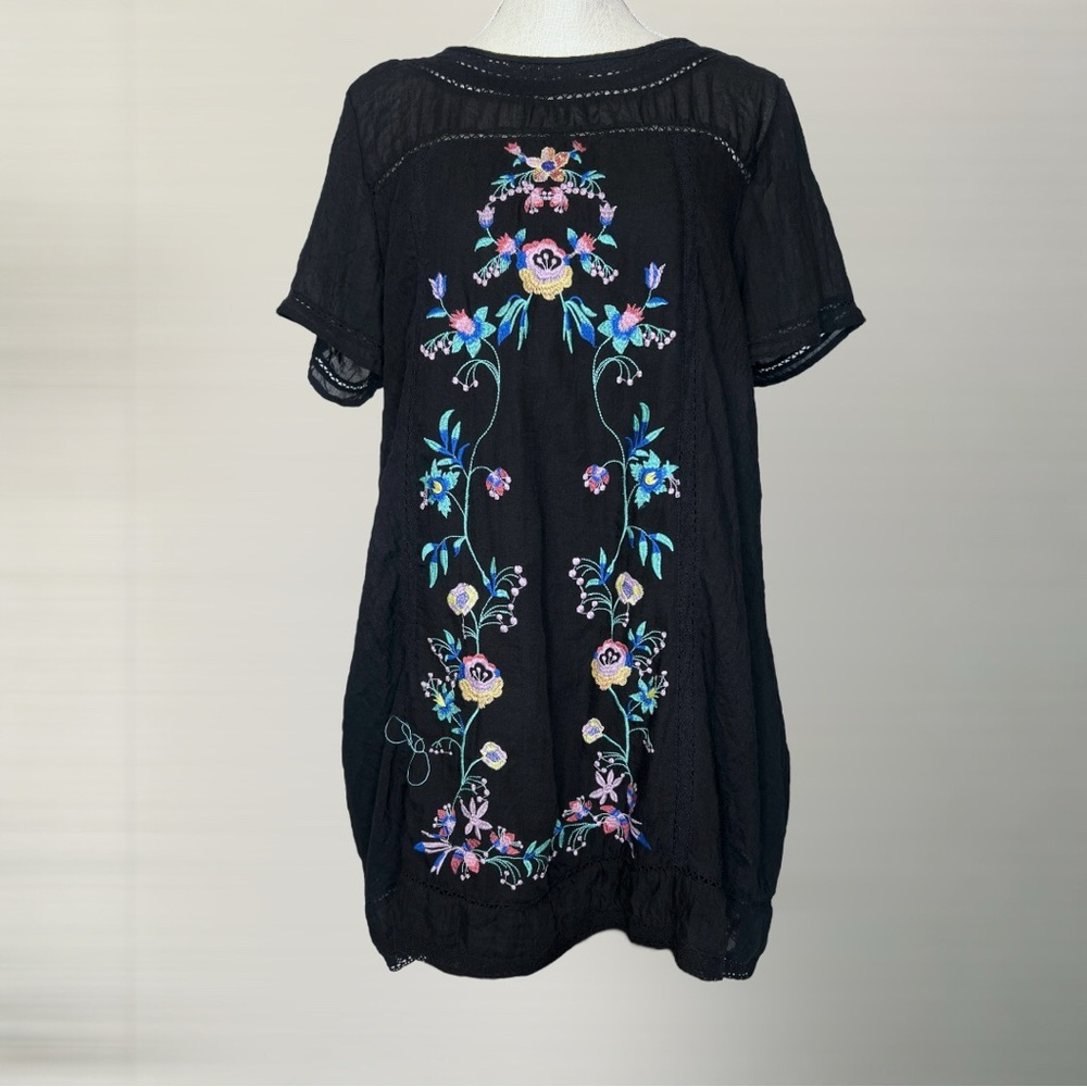 Umgee Black Embroidered Boho Dress – Size Large